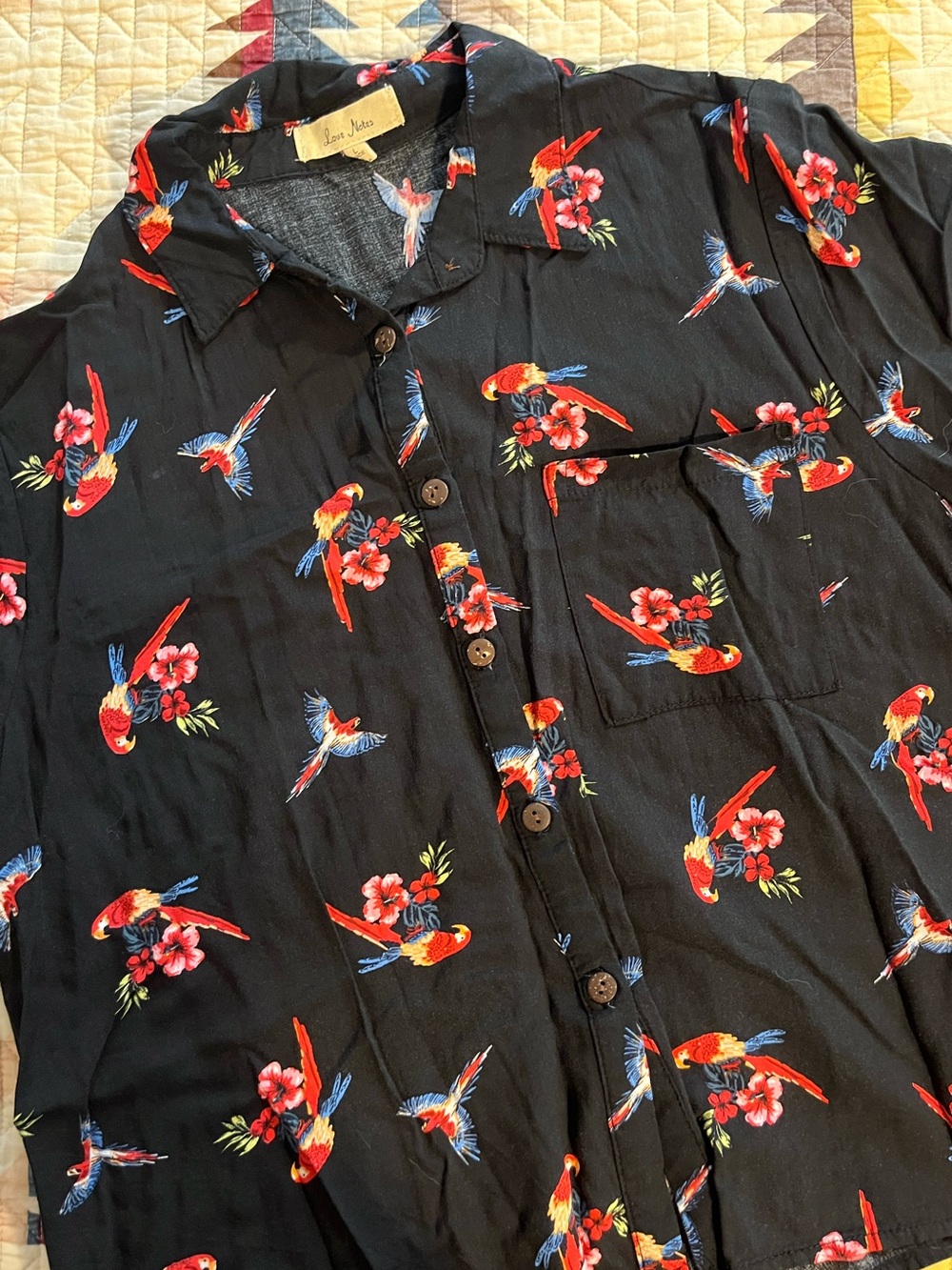 Black Hawaiian Print Cropped Shirt